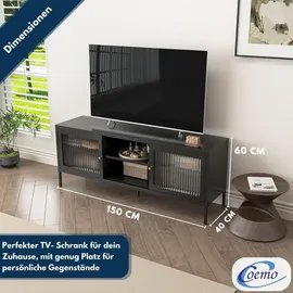 Coemo Lowboard Tokio Schwarz Metall Schrank mit Glastüren