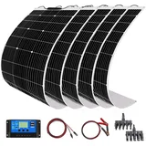 Solar Panel Kit 500W 5 * 100W Flexible Solar Panel 12V Photovoltaic Waterproof Solar Charger 50A Solar Controller+3m Cable+1m Battery Clip Cable for 12v Baterry Charger(500W solarpanel kit)