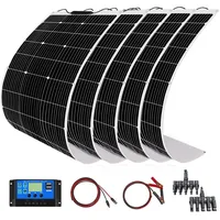 Solar Panel Kit 500W 5 * 100W Flexible Solar Panel 12V Photovoltaic Waterproof Solar Charger 50A Solar Controller+3m Cable+1m Battery Clip Cable for 12v Baterry Charger(500W solarpanel kit)