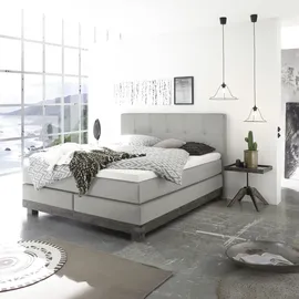 Hasena Boxspringbett 140-180 cm Hellgrau, Liegefläche:140 x 200 cm, Topper:Agrea-Topper - Hellgrau