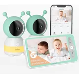 BOIFUN Babyphone mit 2 Kameras App Split-Screen-Anzeige, 2K HD Bild PTZ 355°/60°, 4×Zoom, Automatische Verfolgung, Weinen/Bewegungs/Geräuscherkennung, Temperatur und Feuchtigkeitsmessung