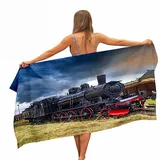 Treer Strandtuch,3D Zug Mikrofaser Handtuch,Schnelltrocknendes Handtuch, Reisehandtuch Leicht,Microfaser Badetuch Groß,Microfaser Handtücher für Fitnessstudio,Yoga (80x160cm,Dorf)