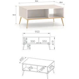 Feldmann-Wohnen Couchtisch, Creme, Gold, Holz, 90x42x60 cm, Wohnzimmer, Wohnzimmertische, Couchtische