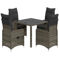 vidaXL 5-tlg Garten-Bistro-Set mit Kissen Grau Poly Rattan Modell 16