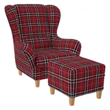 Supellex Ohrensessel Sofia Oxford kariert Rot 70 x 100 x 80 cm Rot mit Hocker
