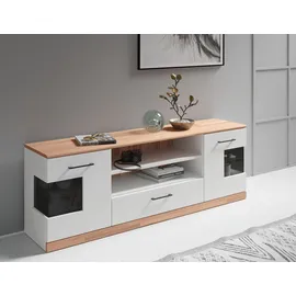 Home Affaire Lowboard HOME AFFAIRE "Ribe,160cm breit,55cm hoch,Oberplatte massiv", weiß (weiß, kernbuche), B:160cm H:55cm T:35cm, FSC-zertifizierter Holzwerkstoff, Massivholz, Sideboards, Lowboard, Oberplatte Massivholz,schwarze Metall Griffe,2 Türen mit Glaseinsatz