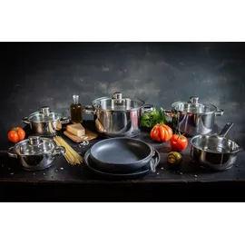 ELO Basic Galactica 15-teilig Edelstahl inklusive 3 Bratpfannen Pfas Free Pfanne + Kochtopf Silber