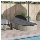 vidaXL Doppel-Sonnenliege mit Kissen Hellgrau Poly Rattan