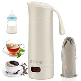 Reise Wasserkocher Klein 400ML, Tragbare Mini Wassertasse aus Edelstahl mit 4 Temperaturstufen, 300W Schnellkochfunktion Automatischer Abschaltung, Wasserkocher für Kaffee Tee unterwegs
