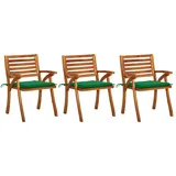 vidaXL Gartenstuhl mit Kissen 62,5 x 93,4 x 35 cm grün 3 St.