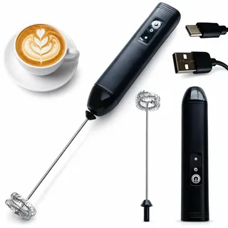 Milchaufschäumer Stab USB, 3 Geschwindigkeiten, Edelstahl Elektrischer Schneebesen, Kompakter Milchschäumer Elektrisch für Kaffee, Latte, Cappuccino, Matcha, Eier & Sahne