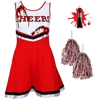 REDSTAR Cheerleader Kostüm Kinder mit Pompons & Kunstblut – Gruseliger High School Zombie – Faschingskostüme Mädchen –Halloween Party oder Karneval