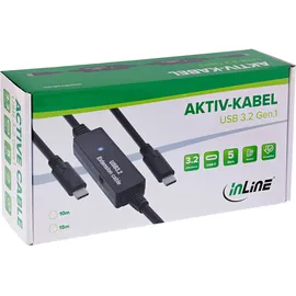 InLine USB 3.2 Gen.1 Aktiv-Kabel, USB-C Stecker an USB-C Stecker, schwarz, 10m