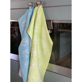 VW Collection - Volkswagen Geschirr-Abtrocken-Küchen-Handtuch-2er Set im T1 Bulli Bus (Bulli Parade/Grün)