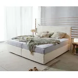 DeLife Boxspringbett Dream-Well Plüsch-Cord Beige 200x200 cm mit Taschenfederkernmatratze und Topper Visco, Boxspringbetten