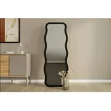 ibonto Standspiegel Design Ganzkörperspiegel Wellenform,freistehend oder Wandmontage schwarz