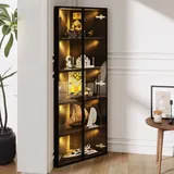 Eckvitrine Mit 2 Türen Und Led, Modernes Design, Für Wohnzimmer, Aus Mdf Und Sicherheitsglas, 62×35×160 Cm, Schwarz