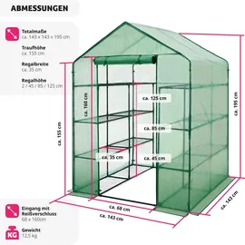 Tectake Gewächshaus 1,43 x 1,43 x 1,95 m grün