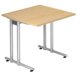Hammerbacher Schreibtisch ahorn quadratisch, C-Fuß-Gestell silber 80,0 x 80,0 cm