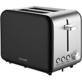 Concept TE2052 Edelstahl Toaster mit Breitem Schlitz 36mm 2 Röstkammern Elektronischer Timer 950W Matt (Schwarz)