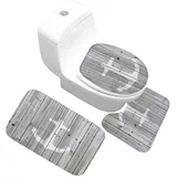 X-Life 3 Teilig Badematte Set im Ankermotiv Mikrofaserflanell Badezimmer Teppich rutschfest Badvorleger WC Vorleger mit Ausschnitt Toilettensitzabdeckung 50x80 cm