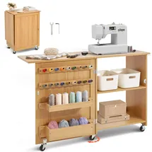 Vevor klappbarer Nähtisch Mehrzweck Nähmaschinentisch mit Rädern & Regalen & Ablagefächern & Holzstiften & magnetischen Türen, Nähmaschine Holzfarbe faltbar (1170 x 400 x 778 mm)