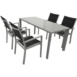 DEGAMO Garnitur BAGO 5-teilig, Alu silbergrau + Kunstgewebe schwarz