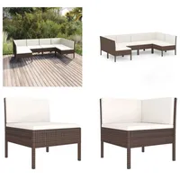 vidaXL 6 tlg. Garten Lounge Set mit Auflagen Poly Rattan Braun - Garten-Sofagarnitur - Garten-Sofagarnituren - Gartensofa-Set - Gartensofa-Sets - Braun