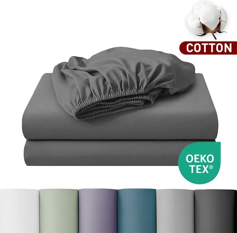 LeBonsoir Spannbettlaken 90 x 200 cm, 30 cm/12 Zoll Tiefenpassform – 100 % Baumwolle, antiverlierende Gummizugbündchen, nur 1 Spannbettlaken – Dunkelgrau