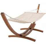 CLP Hängematte freistehend Miramar mit Holzgestell bis 150 kg belastbar, ideal für Garten, Terrasse, Balkon, Farbe:Creme