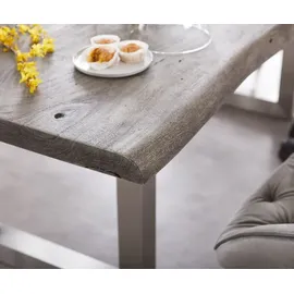 DeLife Esszimmertisch Edge Akazie Platin Edelstahl Breit Live-Edge