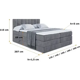 altdecor Boxspringbett OTTA KING - 160x200 - H3/H4 - Dunkelgrau