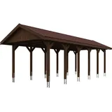 SKANHOLZ Skan Holz Wallgau - Satteldach Einzelcarport Breite 380 cm Gr. 3 - 380 x 900 cm Dachschalung Dachschalung mit Dachschindeln (rot) nussbaum Holzcarport