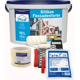 prinzstark Silikon Fassadenfarbe 10L Weiß matt für ca. 70m2 / Aussenfarbe Wetterfest + Anstreichset