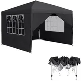 HENGMEI Pavillon 3x3m, Partyzelt Wasserdicht Stabil Winterfest, Metall Faltpavillon Gartenpavillon Pergola für Party, Marktstand, Garten mit 4 Seitenteilen und Fenstern, Anthrazit