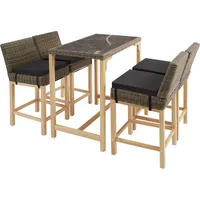 Tectake tectake® Rattan Tisch Kutina mit 4 Stühlen Latina mit Aluminiumgestellen - Naturbelassen