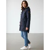 Modas Damen Regenmantel aus PU - Frauen Regenjacke gefüttert mit Teddy-Fleece Futter wasserdicht in Marine Größe 48 bis 50 - 48-50