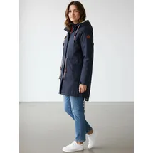 Modas Damen Regenmantel aus PU - Frauen Regenjacke gefüttert mit Teddy-Fleece Futter wasserdicht in Marine Größe 48 bis 50 - 48-50