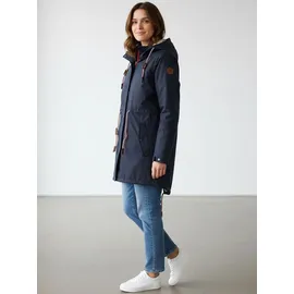 Modas Damen Regenmantel aus PU - Frauen Regenjacke gefüttert mit Teddy-Fleece Futter wasserdicht in Marine Größe 48 bis 50 - 48-50