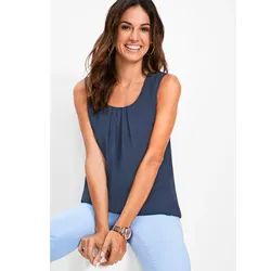 Blusentop INSPIRATIONEN, Damen, Gr. 42, blau (dunkelblau), 100% Polyester, unifarben, Rundhals, ohne Ärmel, Blusen