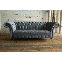 JVmoebel Chesterfield-Sofa, Chesterfield Big Textil Design Wohnzimmer Couch grau