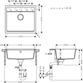 Hansgrohe S520-F510 550x490mm, 1 Hauptbecken, graphitschwarz