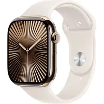 Apple Watch Series 10 GPS + Cellular 46 mm Titangehäuse gold Sportarmband polarstern M/L