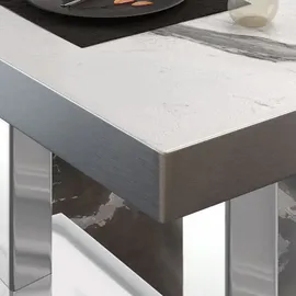 GGM Möbel Bistro Loungetisch 110 x 60 x 41 cm Weiß Marmor/Edelstahl
