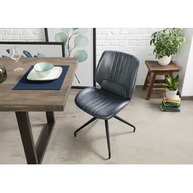 MASSIVMOEBEL24.DE Stuhl Leder blau 2er Set
