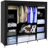 MT MALATEC Kleiderschrank Stoffschrank Groß 170x170 cm Stabil 2 Kleiderstangen 14 Fächer Faltschrank für Schlafzimmer Ankleidezimmer Garderobe Schwarz 23740