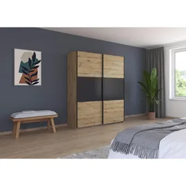 Rauch Möbel Schwebetürenschrank Kleiderschrank, Schrank mit Stauraum 2-türig, Farbe Eiche artisan, Metall, 2 Fächer, 175x210x59 cm Blauer Engel, Goldenes M, Made in Germany, in verschiedenen Größen erhältlich, Schlafzimmer, Kleiderschränke, Garderobe