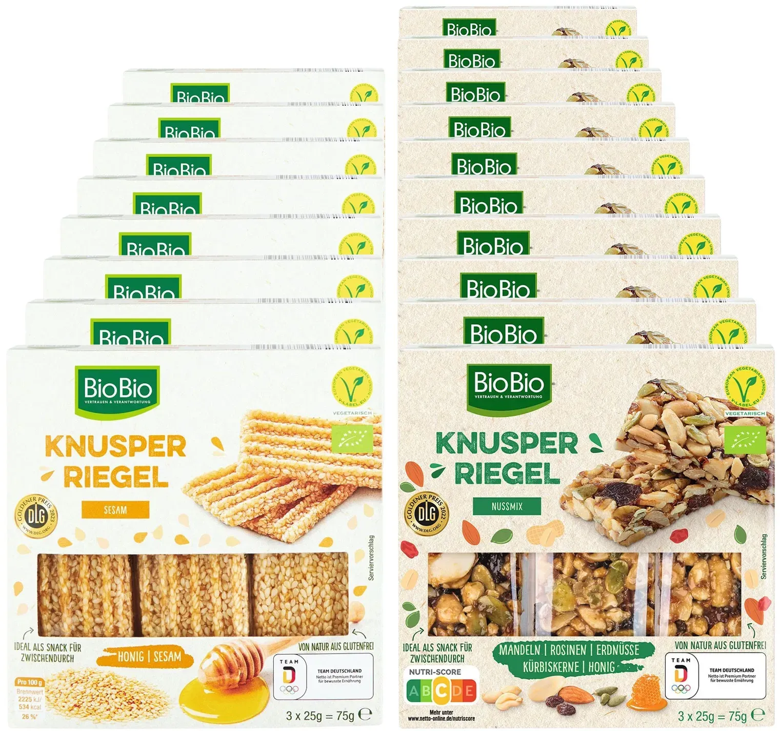 BioBio Bio-Knusperriegel 75 g, verschiedene Sorten, 18er Pack