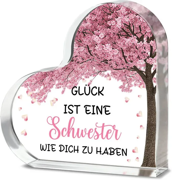 Alphynix Herz-Akrylplakette, 1 Stück, „Glück ist eine Schwester wie dich zu haben“, Geschenk mit Kirschblütenbaum-Design, Geschenk zur Würdigung der Schwester
