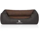 Knuffelwuff Orthopädisches Hundebett Outback aus laser-gestepptem Kunstleder schwarz/ braun M-L